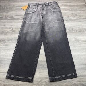 PJ Mark Jeans Mens 32x30 Black Faded Baggy Wide Leg Stitch Hip Hop Skater Y2K